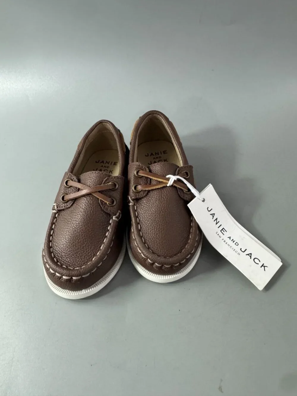 NWT Janie and Jack Brown‎ Boat Kids Shoes, Size 7